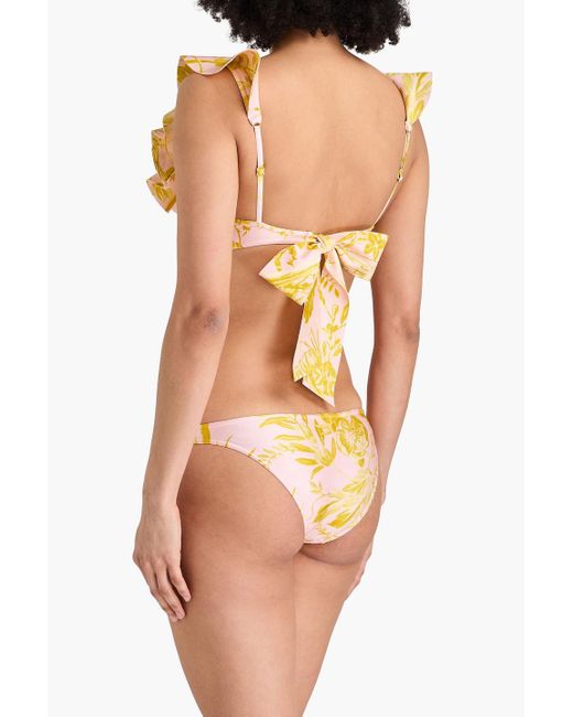 Zimmermann Metallic Ruffled Floral-Print Bikini