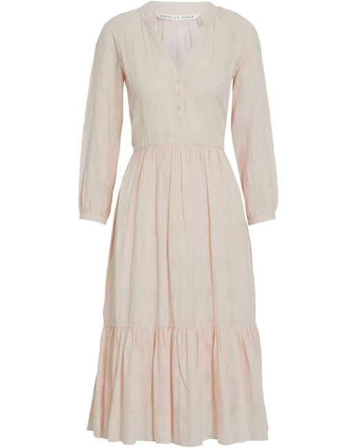 Veronica Beard Sarita Tiered Cotton And Linen-blend Jacquard Midi Dress in Pastel Pink (Pink) - Lyst