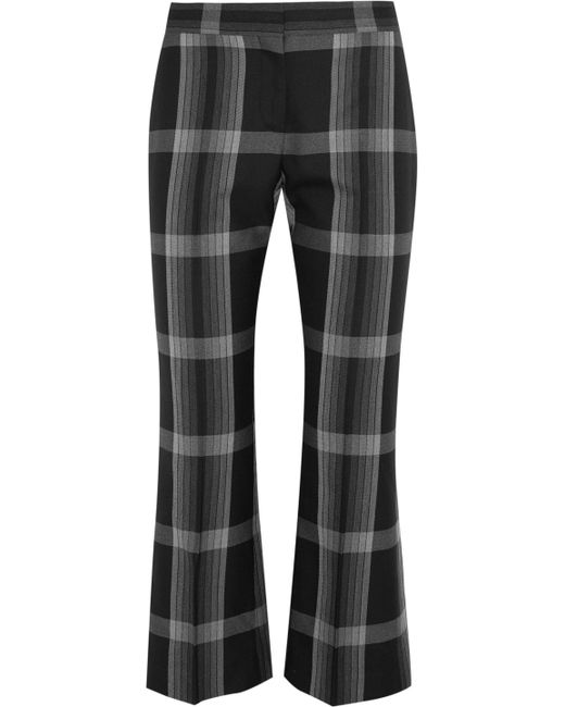 Alexander McQueen Cropped Checked Silk And Wool-blend Flared Pants Black