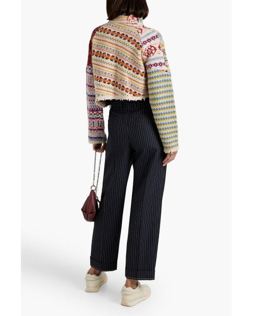 Rag & Bone Red Cropped Jacquard-knit Wool-blend Turtleneck Sweater