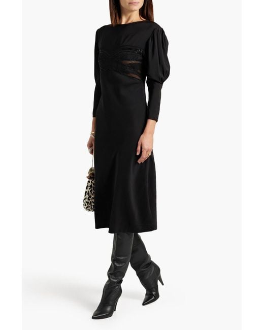 IRO Black Maldi midikleid aus crêpe de chine mit verzierung