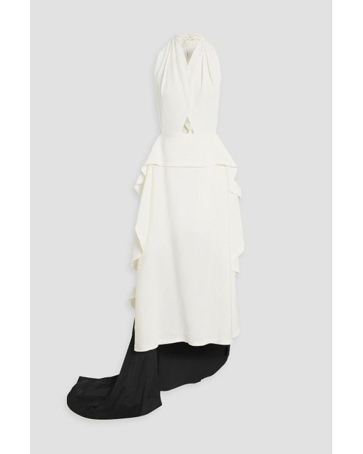 Victoria Beckham White Draped Satin-paneled Cady Halterneck Gown