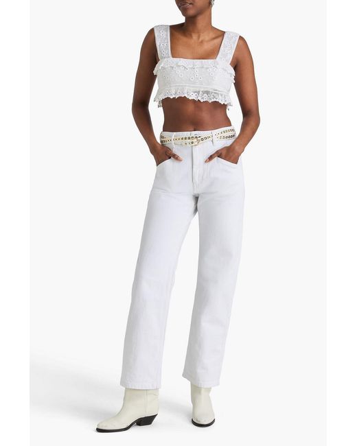 Isabel Marant White Cropped Ruffled Cotton And Silk-Blend Lace Top