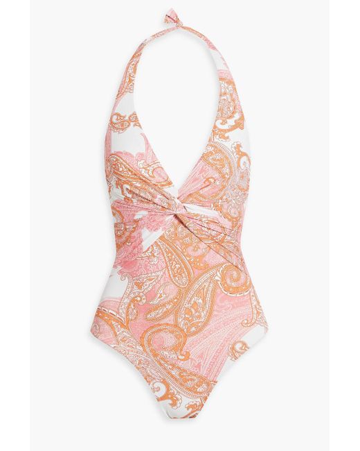 Melissa Odabash Pink Zanzibar neckholder-badeanzug mit paisley-print und twist-detail