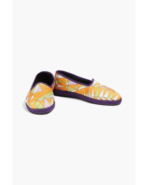 Emilio Pucci Orange Printed Satin-twill Slippers