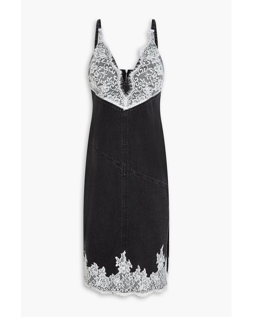3.1 Phillip Lim Black Lace-Paneled Denim Midi Slip Dress