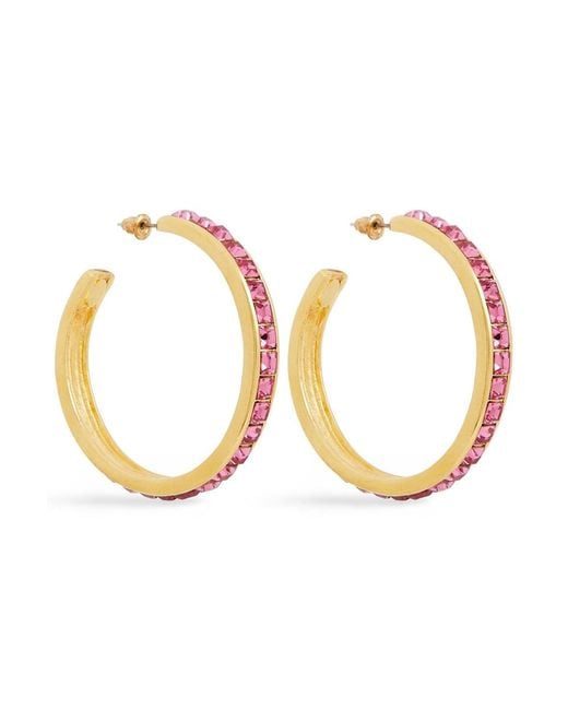 Kenneth Jay Lane Metallic Tone Crystal Hoop Earrings