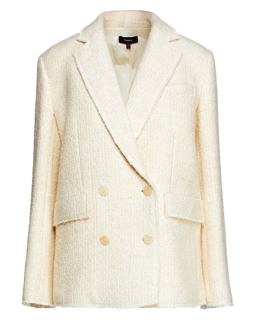 Theory Belle Double-breasted Tweed Blazer in Cream (Natural) | Lyst ...