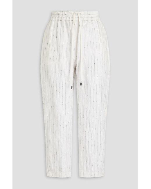 Gentry Portofino White Pinstriped Cotton-blend Twill Tapered Pants