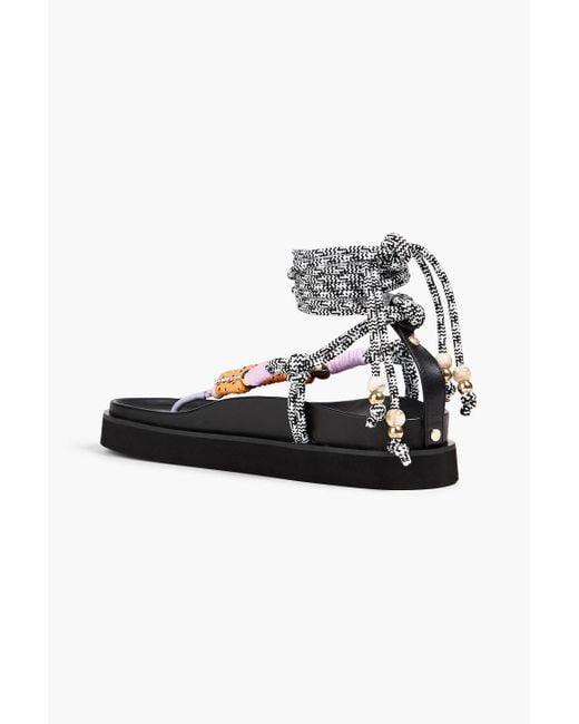 Maje Black Embellished Cord And Leather Sandals
