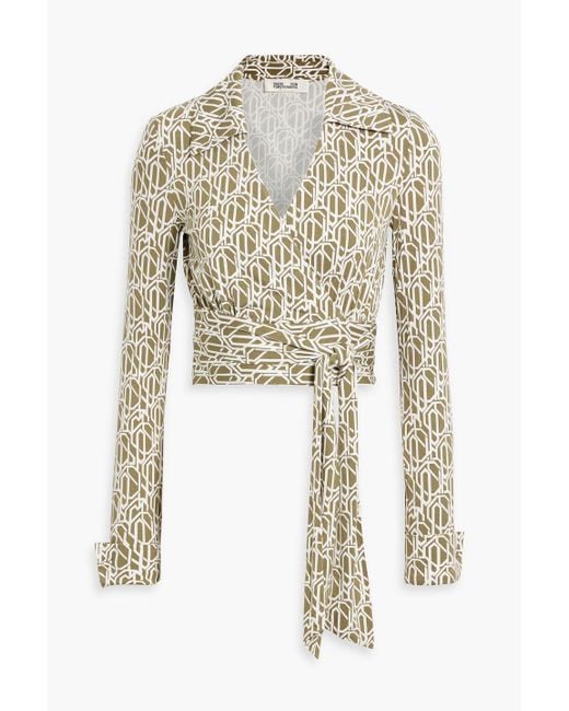 Diane von Furstenberg White Bobbie Printed Stretch-Jersey Wrap Top