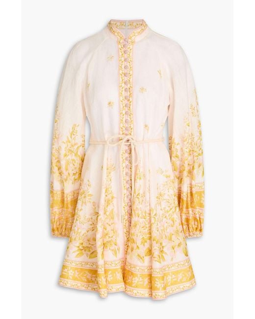 Zimmermann Natural Floral-print Linen Mini Dress