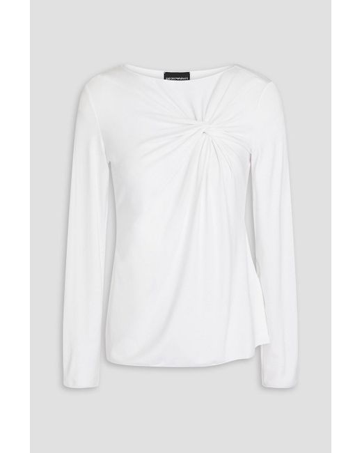 Emporio Armani White Oberteil aus glänzendem jersey mit twist-detail