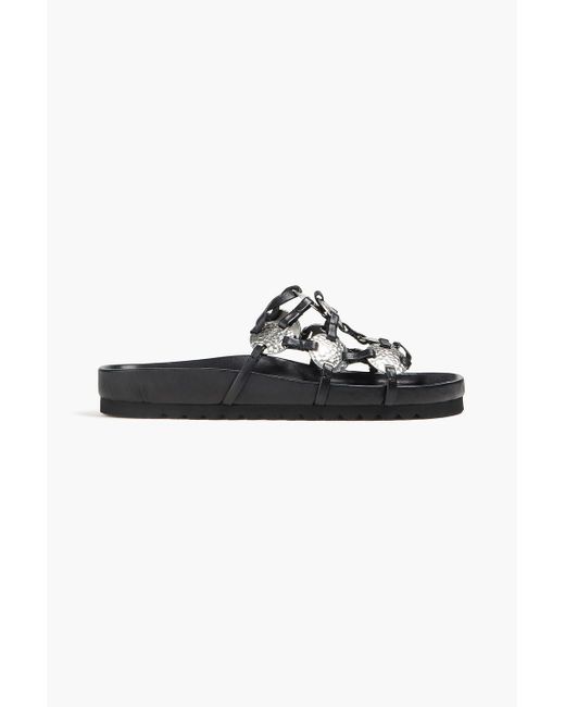 Staud Black Pucky Embellished Leather Sandals