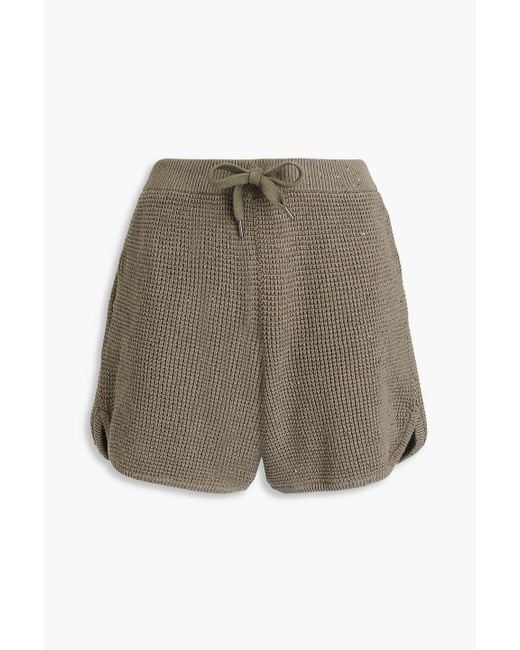 Brunello Cucinelli Brown Sequin-embellished Waffle-knit Cotton-blend Shorts