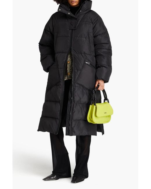 Ganni Black Quilted Shell Hooded Coat