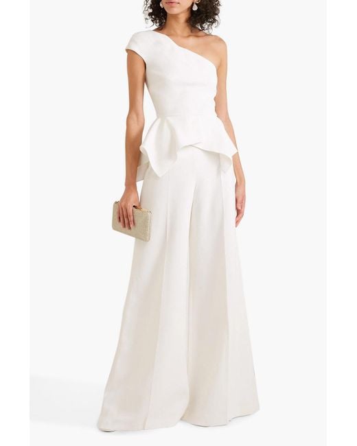Roland Mouret White Rodmell One-shoulder Crepe Peplum Top