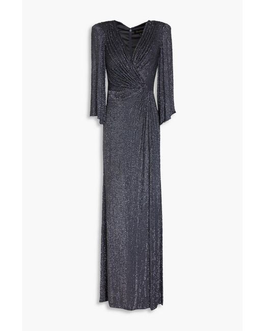 Jenny Packham Gray Wrap-effect Embellished Georgette Gown