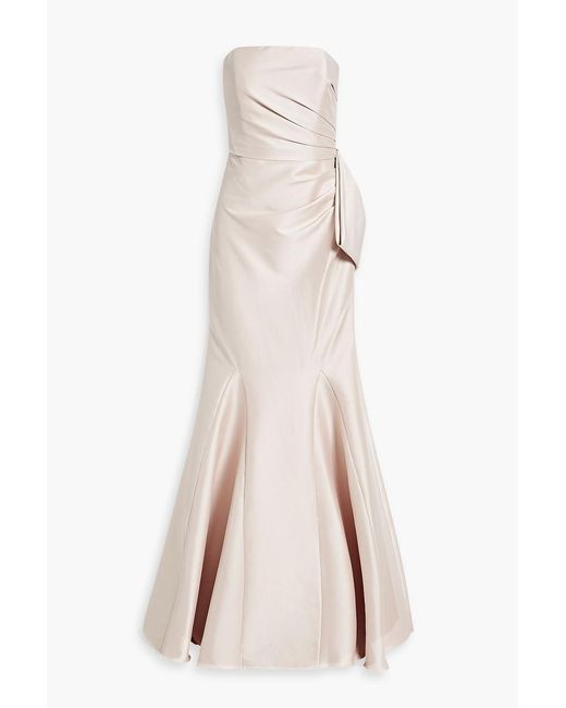Badgley Mischka Natural Strapless Bow-detailed Faille Gown
