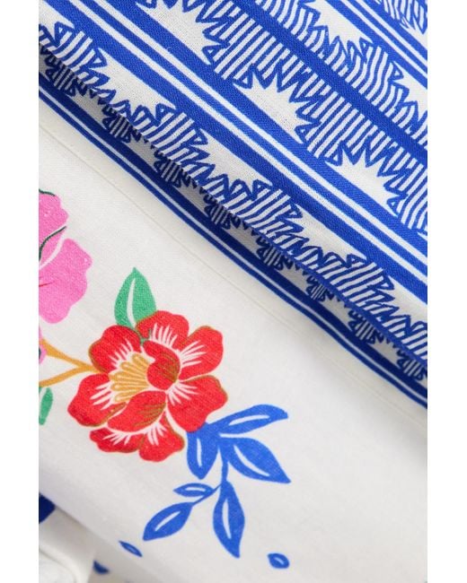 Farm Rio White Kaftan aus einer leinenmischung mit gürtel und floralem print