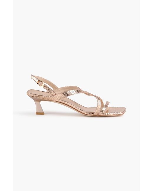 Stuart Weitzman Metallic Oasis 50 Snake-effect Leather Slingback Sandals