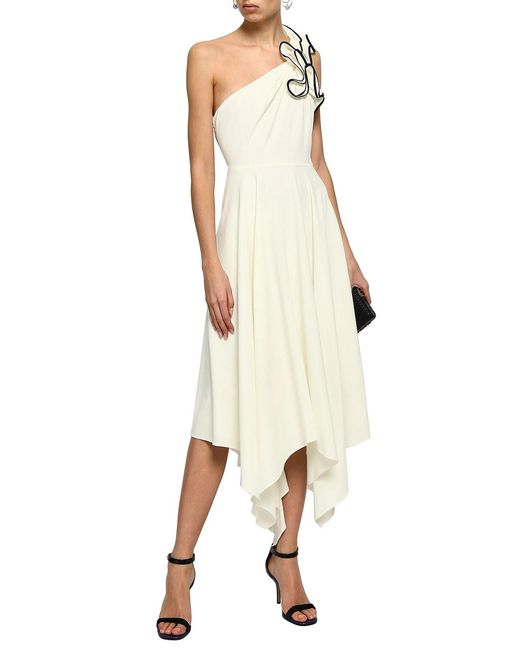 Halston One-Shoulder Ruffled Stretch-Crepe Midi Dress in White | Lyst Canada