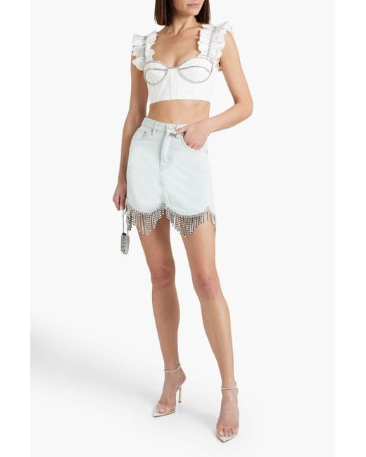 Area White Cropped Crystal-embellished Cotton-poplin Bustier Top