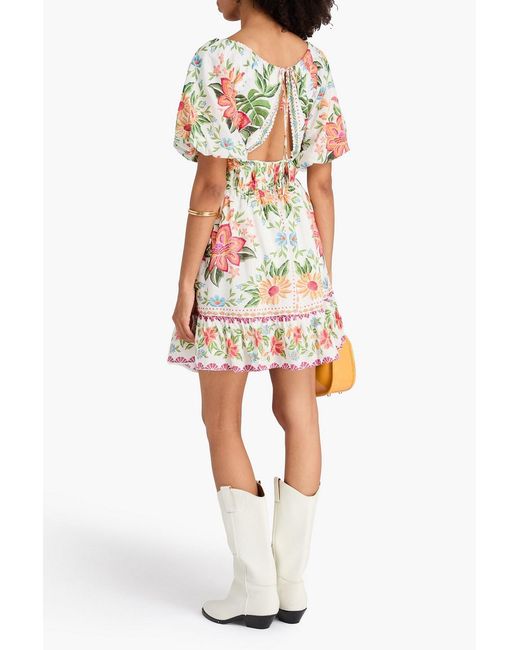 Farm Rio White Floral-print Cotton-blend Mini Dress