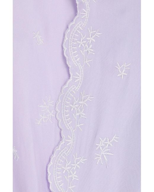 Maje Purple Tiered Embroidered Satin Mini Dress