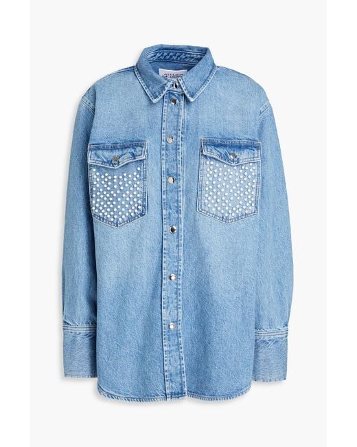 FRAME Blue Faux Pearl-Embellished Denim Shirt