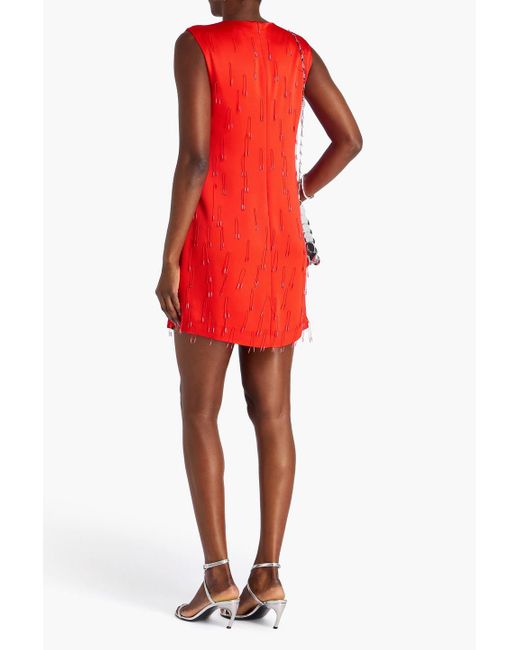 Jonathan Simkhai Red Bead-Embellished Crepe-Satin Mini Dress