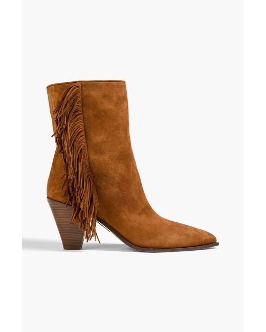 Aquazzura Brown Fringed Suede Ankle Boots