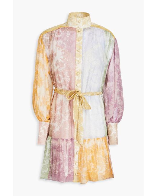 Zimmermann Pink Gathered Floral-print Silk-crepon Mini Dress