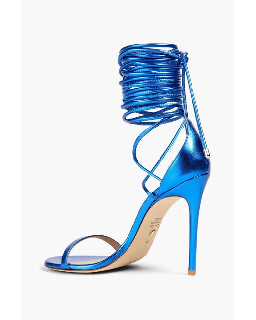 Stuart Weitzman Blue Lace-up Mirrored-leather Sandals