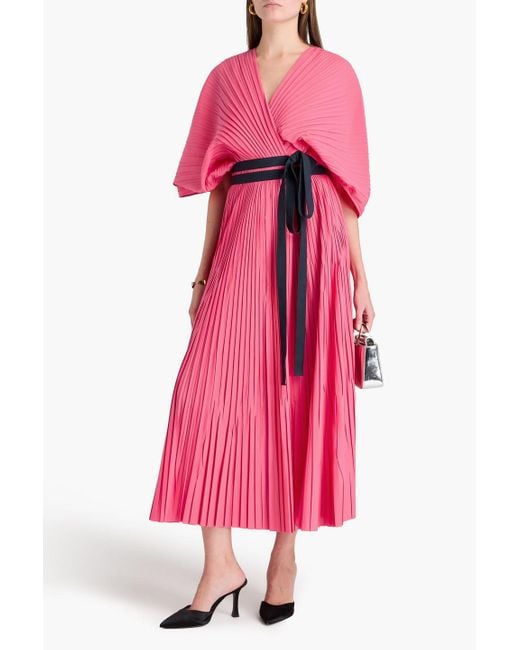 Roksanda Pink Wrap-Effect Pleated Poplin Midi Dress