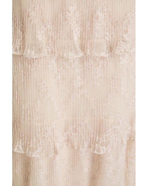 Zimmermann Natural Tiered Pleated Lace Midi Skirt