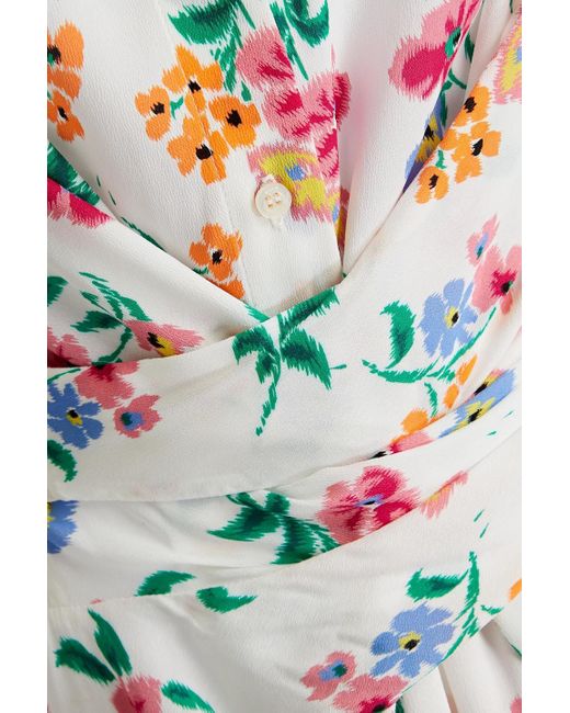 MSGM White Belted Floral-print Crepe Midi Dress