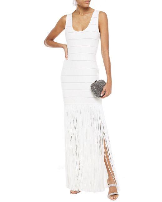 herve leger white fringe dress