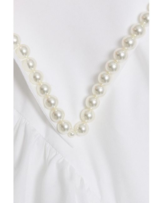 Simone Rocha White Faux Pearl-Embellished Cotton-Poplin Shirt