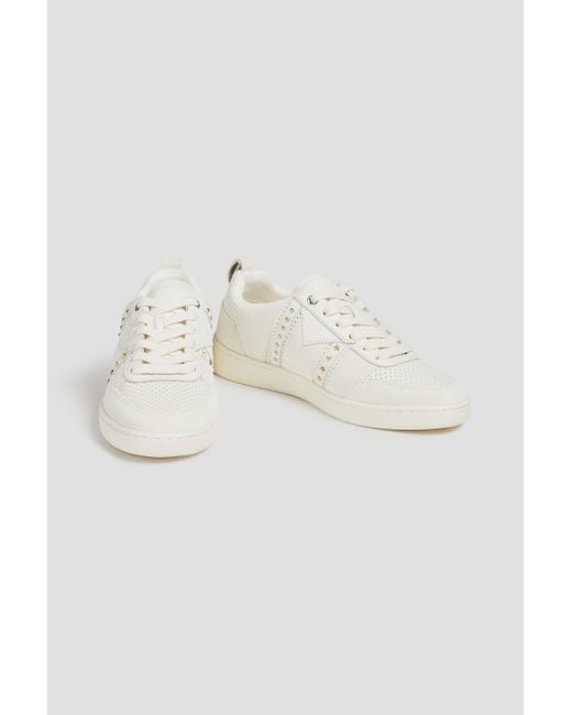 Maje White Studded Suede Sneakers