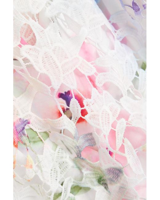 ML Monique Lhuillier White Fluted Floral-print Guipure Lace Midi Dress