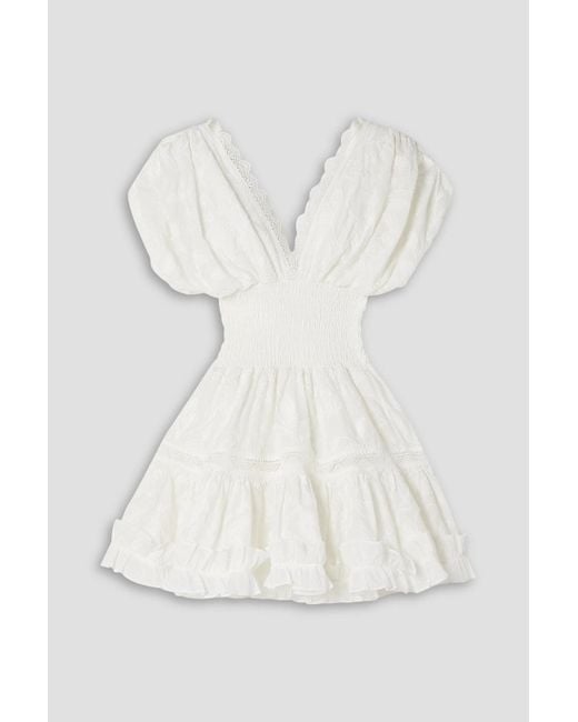 Waimari White Paloma Guipure Lace-trimmed Embroidered Cotton-voile Mini Dress