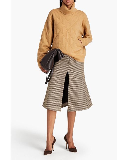 Stella McCartney Natural Fluted Houndstooth Wool-tweed Midi Skirt