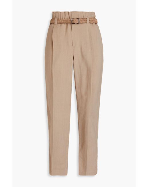 Brunello Cucinelli Natural Belted Cropped Twill Tapered Pants