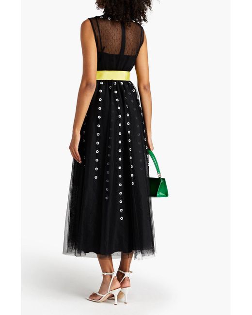 RED Valentino Black Embellished Layered Point D'esprit And Tulle Midi Dress