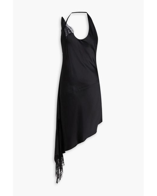 Courreges Black Lace-Trimmed Asymmetric Satin Dress