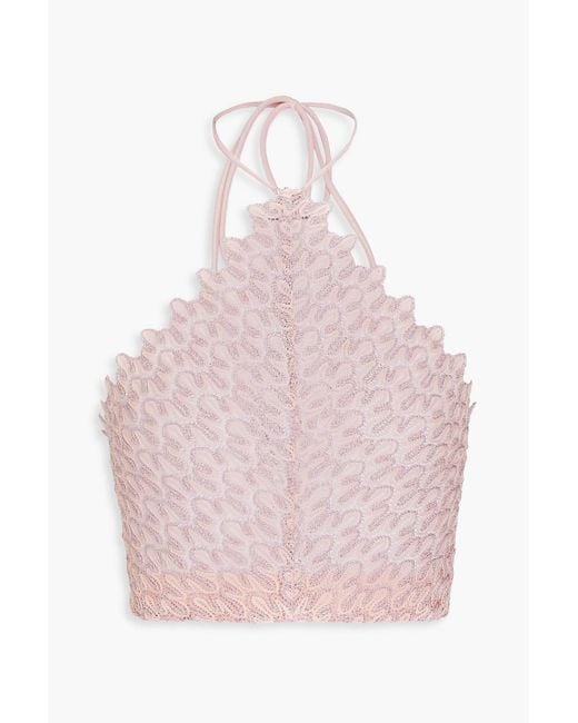Missoni Pink Cropped Crochet-knit Halterneck Top