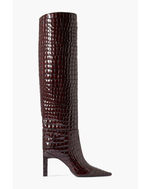 The Attico Brown Vitto Croc-effect Glossed-leather Knee Boots