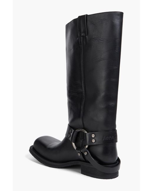Acne Black Kniehohe stiefel aus leder mit verzierung