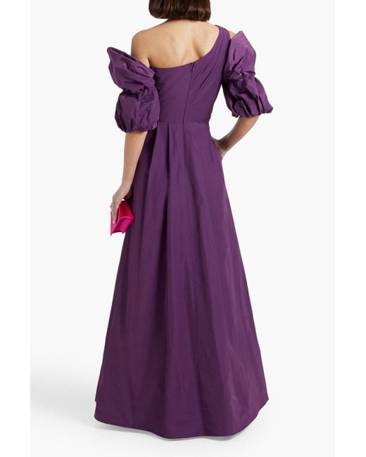 Marchesa Purple One-Shoulder Draped Taffeta Gown